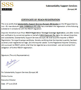 CERTIFICATE OF REACH REGISTRATION